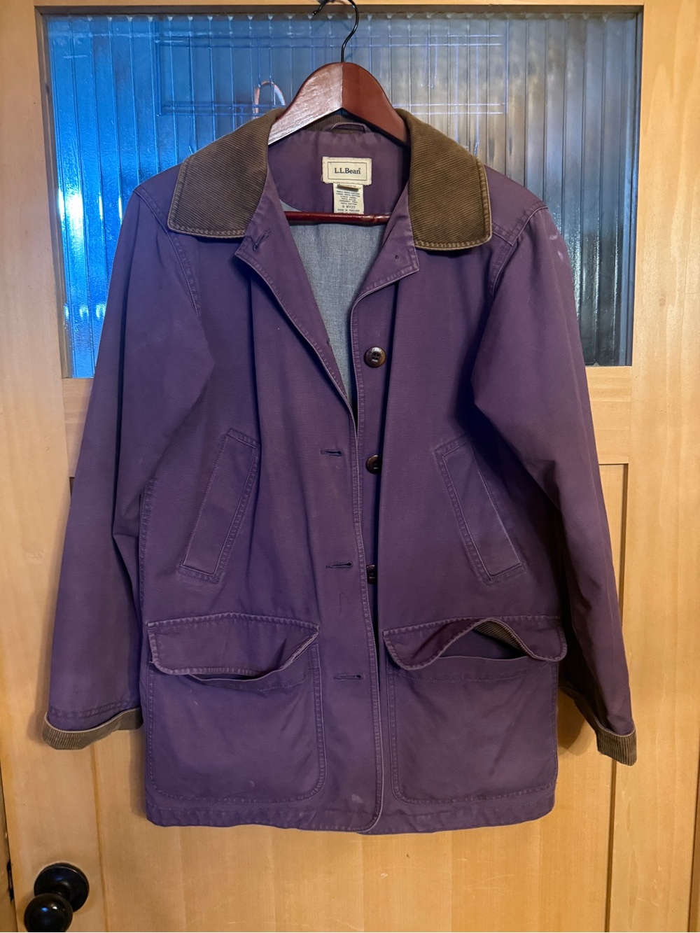 Vintage LL Bean Barn Jacket Canvas Purple With Brown Corduroy Collar - Size S